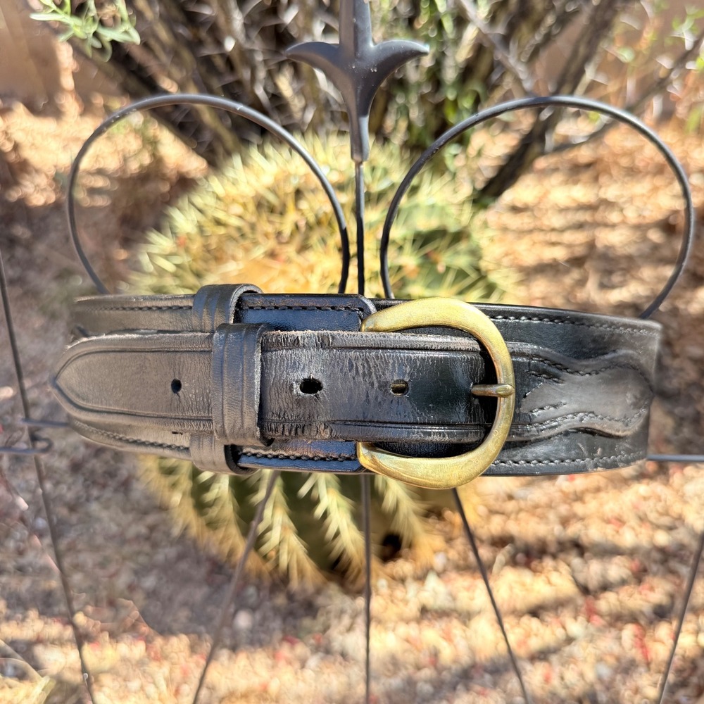 VTG Don‎ Hume Leather Border Patrol Belt Mens 32 Black Brass Buckle B106 Police